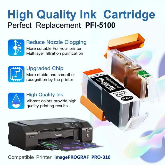 Alt view image 6 of 7 - Compatible PFI-5100 Ink Cartridges, Compatible with Canon ImagePROGRAF PRO-310 Printer, 10-Color Pigment Ink, Wide-Format A3/A4 Printing