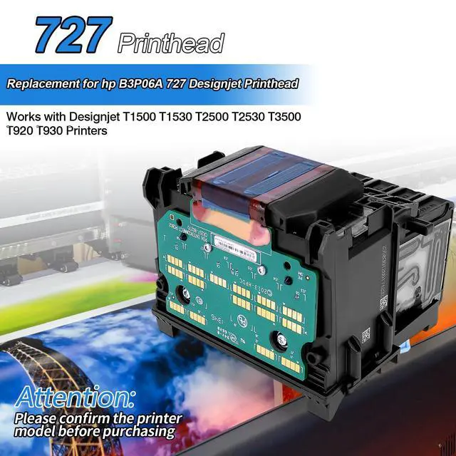 Alt view image 2 of 6 - B3P06A 727 Designjet Printhead with Upgrade Chip, Replacement for hp 727 Printhead, Compatible with hp DesignJet Wide Format Printer T920 T930 T1500 T1530 T2500 T2530 T3500