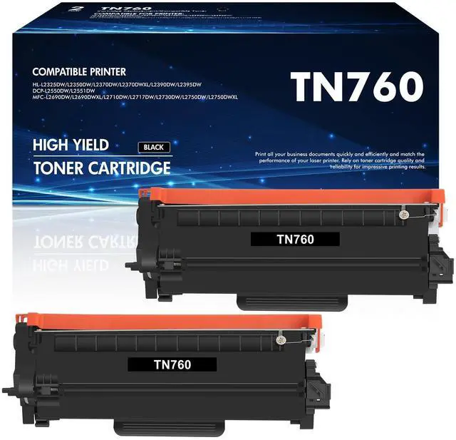 Main image of TN760 TN-760 High Yield Black 2 Pack Compatible for Brother MFC-L2710DW | Compatible for Brother TN730 TN 760 Toner Cartridge for HL-L2395DW MFC-L2750DW HL-L2370DW HL-L2390DW DCP-L2550DW HL-L2350DW