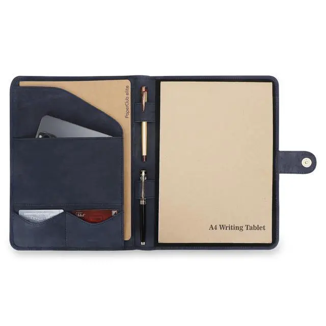 Alt view image 3 of 7 - Leather Padfolio Legal Pad Portfolio Organizer | Handmade Executive Notebook Binder | Heavy Duty Full Grain Cow Hide Resume Interview Folio for Men Women, Rustic NoteBook Folder (Blue)
