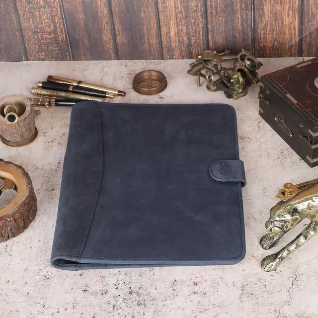 Alt view image 4 of 7 - Leather Padfolio Legal Pad Portfolio Organizer | Handmade Executive Notebook Binder | Heavy Duty Full Grain Cow Hide Resume Interview Folio for Men Women, Rustic NoteBook Folder (Blue)