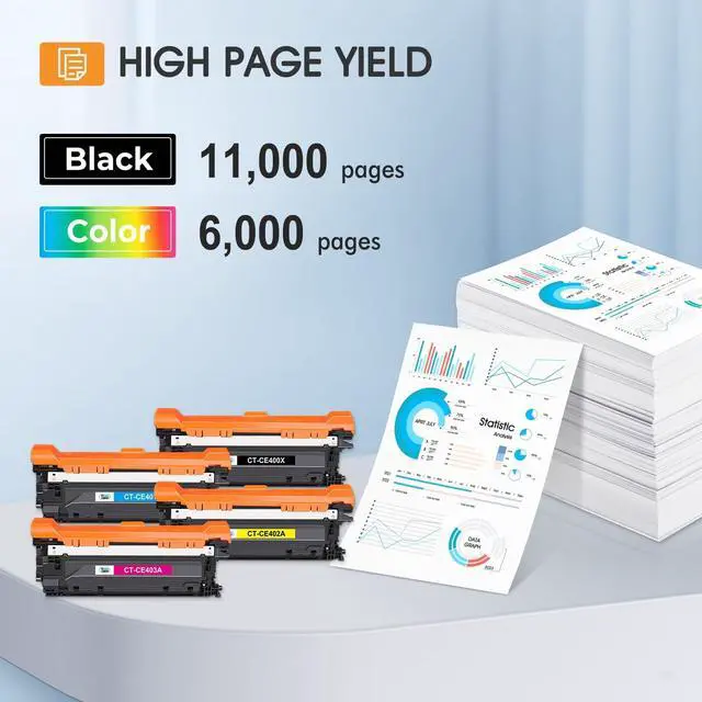 Alt view image 3 of 7 - 507X 507A Toner Cartridges 4 Pack High Yield CE400X CE401A CE402A CE403A | Compatible for HP LaserJet Enterprise 500 Color M551 M551n M551dn M551xh MFP M570dn M570dw M575f M575c M570 M575 Printer