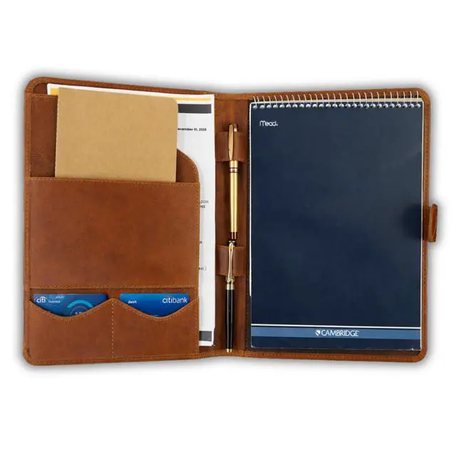 Alt view image 6 of 7 - Leather Padfolio Legal Pad Portfolio Organizer | Handmade Executive Notebook Binder | Heavy Duty Full Grain Cow Hide Resume Interview Folio for Men Women, Rustic NoteBook Folder (Cognac Tan)