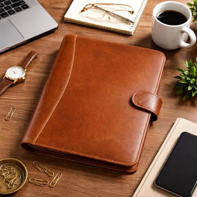 Alt view image 4 of 7 - Leather Padfolio Legal Pad Portfolio Organizer | Handmade Executive Notebook Binder | Heavy Duty Full Grain Cow Hide Resume Interview Folio for Men Women, Rustic NoteBook Folder (Cognac Tan)