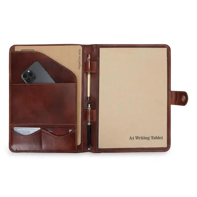 Alt view image 3 of 7 - Leather Padfolio Legal Pad Portfolio Organizer | Handmade Executive Notebook Binder | Heavy Duty Full Grain Cow Hide Resume Interview Folio for Men Women, Rustic NoteBook Folder (Wine)