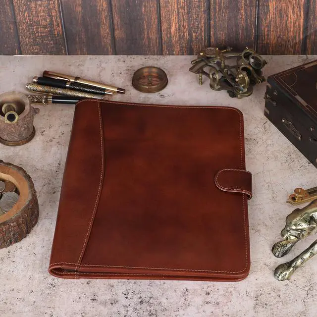 Alt view image 4 of 7 - Leather Padfolio Legal Pad Portfolio Organizer | Handmade Executive Notebook Binder | Heavy Duty Full Grain Cow Hide Resume Interview Folio for Men Women, Rustic NoteBook Folder (Wine)