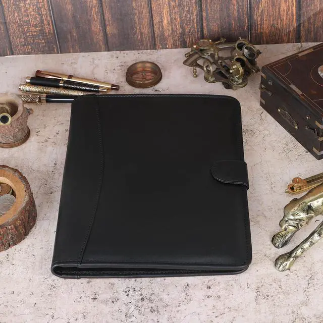 Alt view image 4 of 7 - Leather Padfolio Legal Pad Portfolio Organizer | Handmade Executive Notebook Binder | Heavy Duty Full Grain Cow Hide Resume Interview Folio for Men Women, Rustic NoteBook Folder (Black)