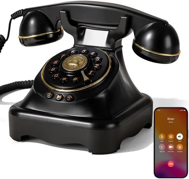 Main image of Bluetooth Landline Phone, Retro Rotary Phone with Speakerphone, Music Playback, Voice Assistant Wake-Up, USB Charging for Home Office, Living Room, Bedside (Large Black)
