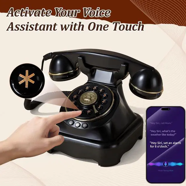 Alt view image 4 of 6 - Bluetooth Landline Phone, Retro Rotary Phone with Speakerphone, Music Playback, Voice Assistant Wake-Up, USB Charging for Home Office, Living Room, Bedside (Large Black)