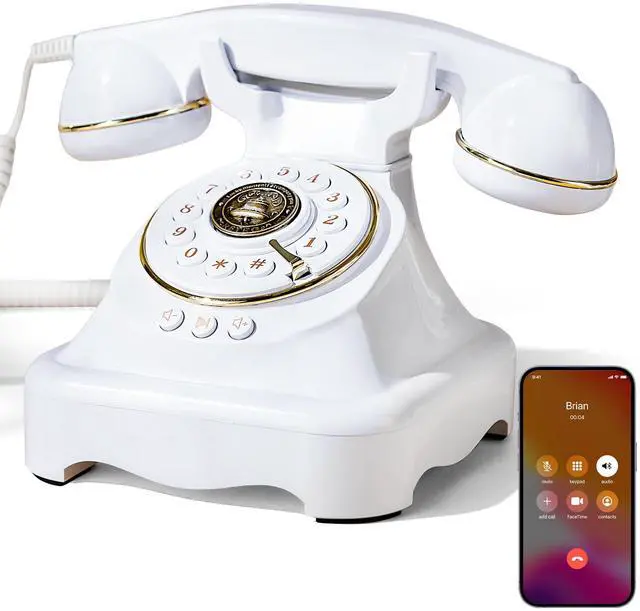 Main image of Bluetooth Landline Phone, Retro Rotary Phone with Speakerphone, Music Playback, Voice Assistant Wake-Up, USB Charging for Home Office, Living Room, Bedside (Large White)