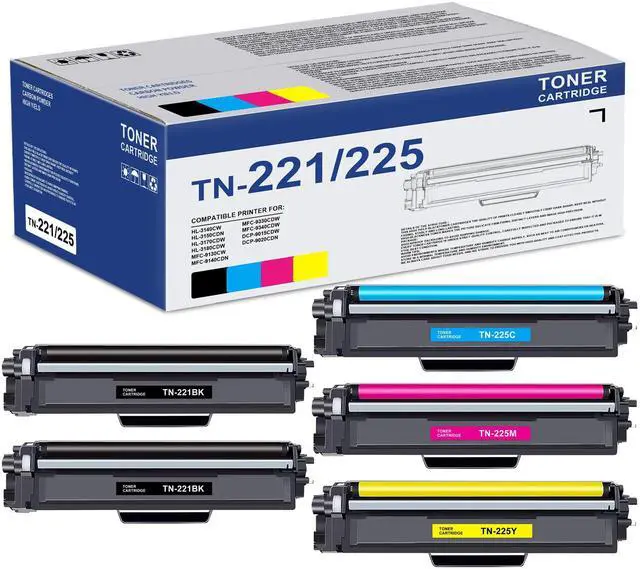 Main image of TN221 TN225 Toner Cartridges Replacement for Brother TN221 Toner Cartridges for MFC-9130CW MFC-9340CDW HL-3170CDW Printer Ink (5 Pack)