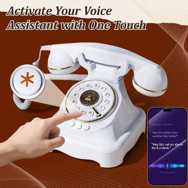 Alt view image 5 of 7 - Bluetooth Landline Phone, Retro Rotary Phone with Speakerphone, Music Playback, Voice Assistant Wake-Up, USB Charging for Home Office, Living Room, Bedside (Large White)
