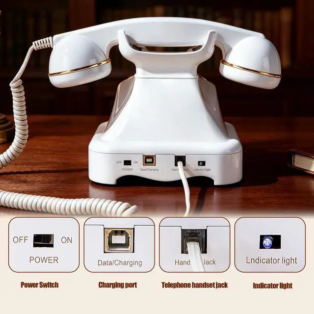 Alt view image 6 of 7 - Bluetooth Landline Phone, Retro Rotary Phone with Speakerphone, Music Playback, Voice Assistant Wake-Up, USB Charging for Home Office, Living Room, Bedside (Large White)