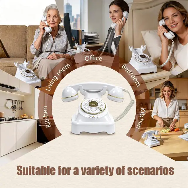 Alt view image 7 of 7 - Bluetooth Landline Phone, Retro Rotary Phone with Speakerphone, Music Playback, Voice Assistant Wake-Up, USB Charging for Home Office, Living Room, Bedside (Large White)
