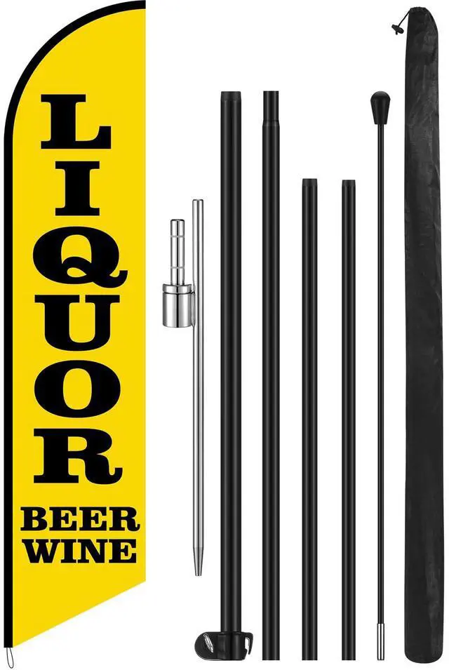 Main image of Liquor Beer Wine Windless Swooper Flag Feather Banner Sign 15 ft Tall Stand Beer Wine Advertising Flag Sign with Pole Kit and Fiberglass Ground Stake for Outside