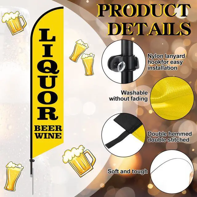 Alt view image 3 of 7 - Liquor Beer Wine Windless Swooper Flag Feather Banner Sign 15 ft Tall Stand Beer Wine Advertising Flag Sign with Pole Kit and Fiberglass Ground Stake for Outside