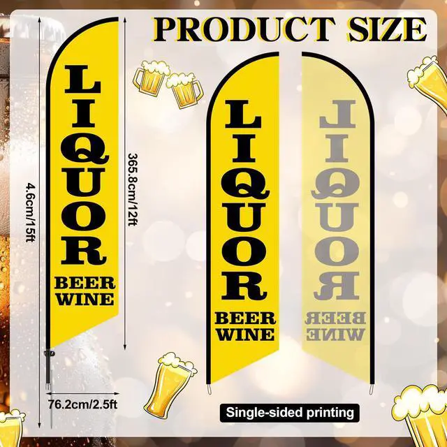 Alt view image 2 of 7 - Liquor Beer Wine Windless Swooper Flag Feather Banner Sign 15 ft Tall Stand Beer Wine Advertising Flag Sign with Pole Kit and Fiberglass Ground Stake for Outside