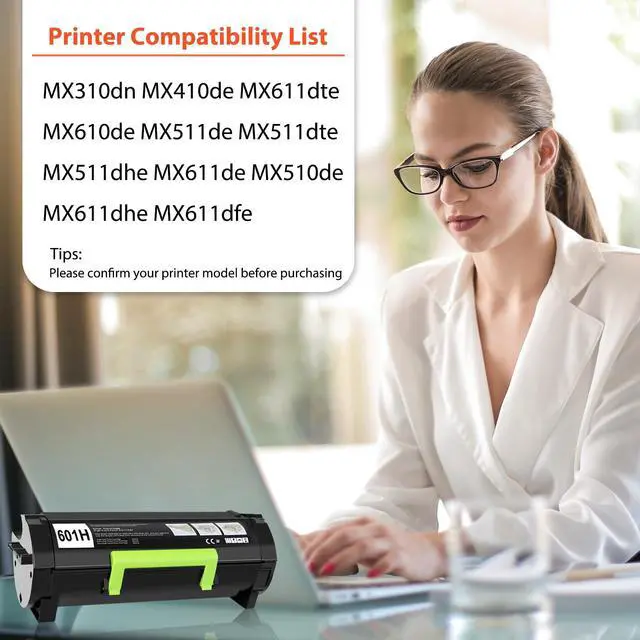 Alt view image 2 of 5 - 60F1H00 601H Toner Cartridge Compatible for Lexmark MX310dn Toner 601H for MX310dn MX611de MX611dhe MX610de MX511de MX410de MX511dhe MX510de MX511dte MX611dte MX611dfe Printer (10,000 Pages,2 Pack)