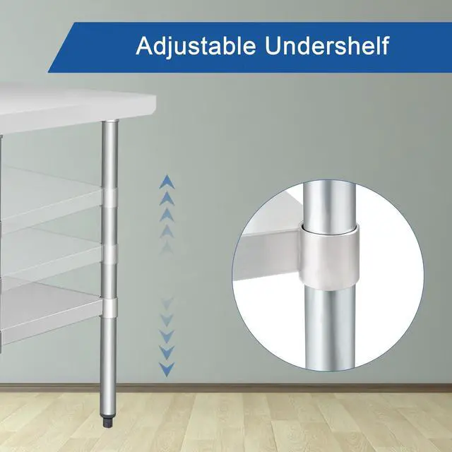 Alt view image 5 of 7 - HARDURA Stainless Steel Table with Backsplash Metel Prep Table Commercial Kitchen Workbench 24x60 Inches NSF