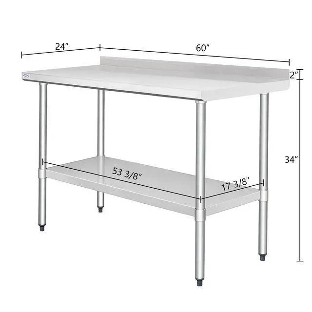 Alt view image 3 of 7 - HARDURA Stainless Steel Table with Backsplash Metel Prep Table Commercial Kitchen Workbench 24x60 Inches NSF