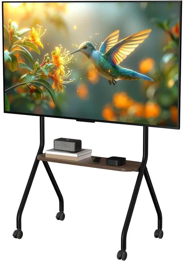 Main image of Rolling TV Stand for 49-75 Inch LCD LED OLED Flat/Curved Panel Screen TVs, Mobile TV Stand with Wheels, Height Adjustable TV Floor Stand, Holds up to 110 Lbs, Max VESA 600 x 600 mm, Black