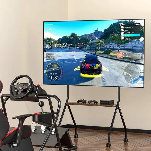 Alt view image 5 of 7 - Rolling TV Stand for 49-75 Inch LCD LED OLED Flat/Curved Panel Screen TVs, Mobile TV Stand with Wheels, Height Adjustable TV Floor Stand, Holds up to 110 Lbs, Max VESA 600 x 600 mm, Black