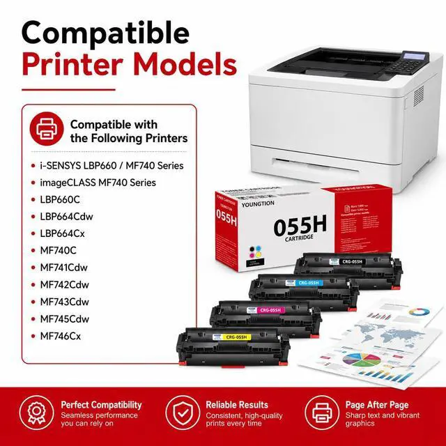 Alt view image 2 of 7 - High-Yield 055H Toner Cartridges 4-Pack(BK/C/M/Y) Compatible MF743cdw Toner | Replacement for Canon 055H Toner Cartridge Set for Color imageCLASS MF741Cdw MF743Cdw MF745Cdw MF746Cdw LBP664Cdw Printer
