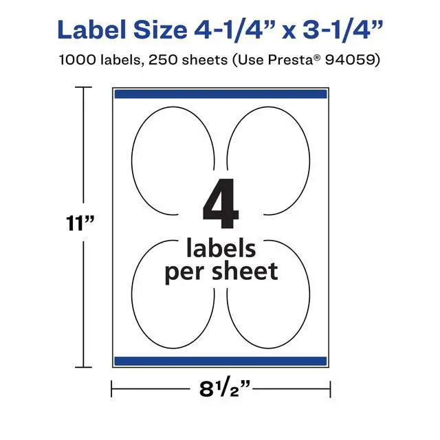 Alt view image 5 of 7 - ® Matte White Oval Labels, Sure Feed® Technology, 4.25" x 3.25", 1,000 Matte White Printable Labels