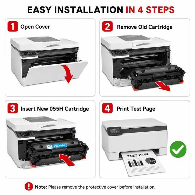 Alt view image 7 of 7 - High-Yield 055H Toner Cartridges 4-Pack(BK/C/M/Y) Compatible MF743cdw Toner | Replacement for Canon 055H Toner Cartridge Set for Color imageCLASS MF741Cdw MF743Cdw MF745Cdw MF746Cdw LBP664Cdw Printer