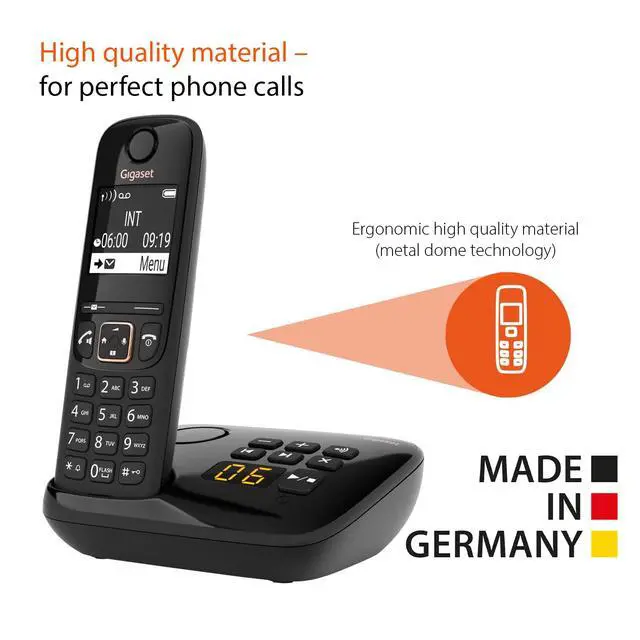 Alt view image 3 of 7 - A694A Duo - Two Cordless Phones - Made in Germany - Answering Machine - Caller ID - high Contrast Display - Brilliant Voice Quality HSP - Long Standby time 180 Hours, Black
