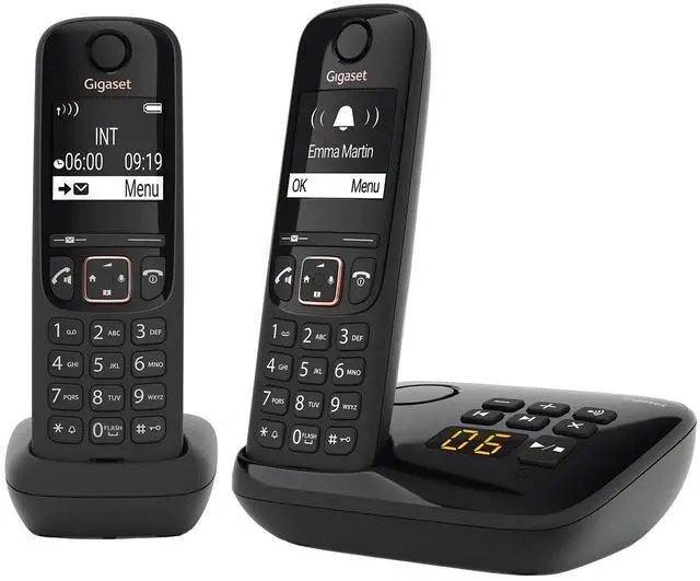 Main image of A694A Duo - Two Cordless Phones - Made in Germany - Answering Machine - Caller ID - high Contrast Display - Brilliant Voice Quality HSP - Long Standby time 180 Hours, Black