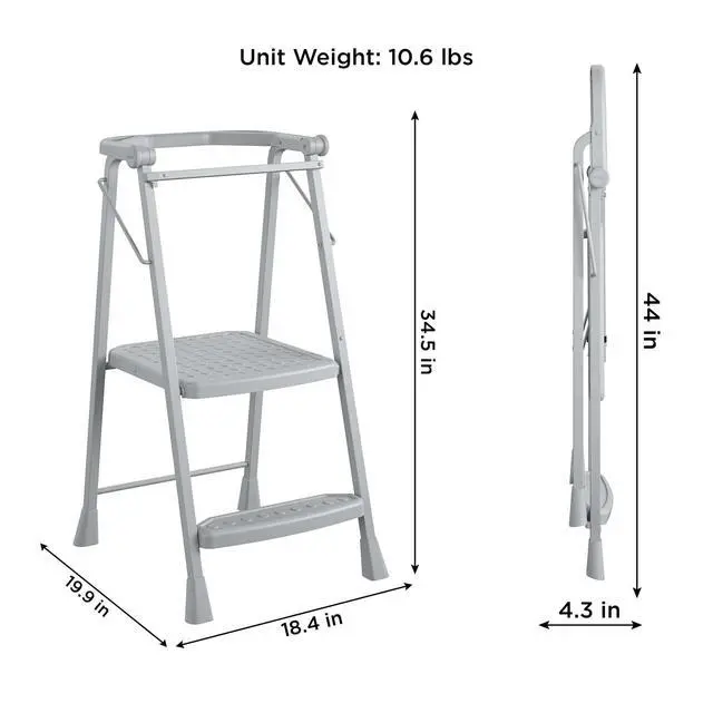 Alt view image 4 of 6 - 2-Step Kitchen Stepper Adult Folding Step Stool, Kids Folding (Steel/Resin)