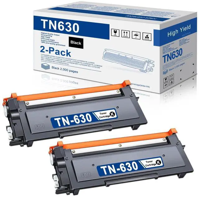 Main image of TN-630 TN 630 Replacement for Brother TN630 2-Pack Standard Yield Black Toner Cartridge with Approximately 2,000 Page Yield/Cartridge | Suitable for HL-L2360DW HL-L2320D HL-L2380DW MFC-L2700DW Printer