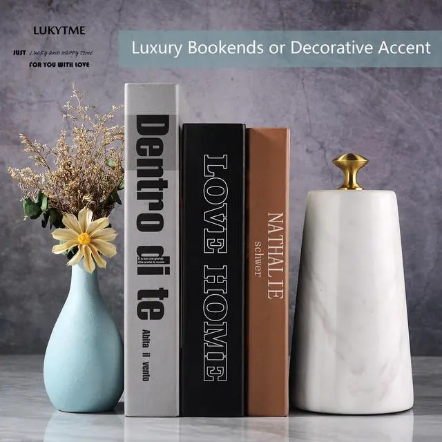 Alt view image 6 of 7 - Decorative Door Stoppers, Solid Marble Heavy Duty Door Stops Indoor or Outdoor, Natural Stone Modern Door Stop with Brass Handle, Decor Doorstop Wedge Holder, Weighted Bookends