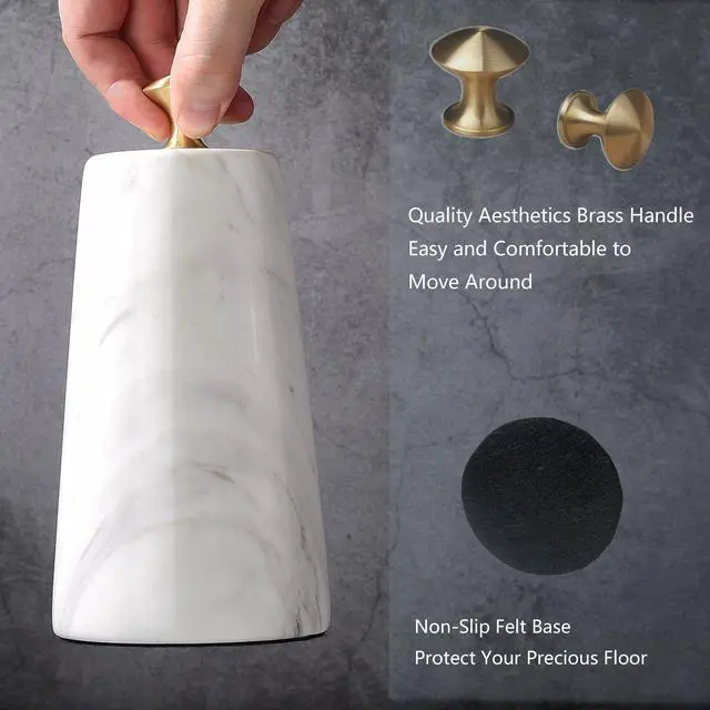 Alt view image 5 of 7 - Decorative Door Stoppers, Solid Marble Heavy Duty Door Stops Indoor or Outdoor, Natural Stone Modern Door Stop with Brass Handle, Decor Doorstop Wedge Holder, Weighted Bookends