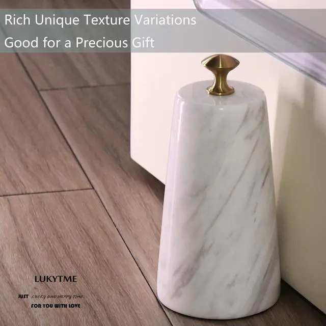 Alt view image 2 of 7 - Decorative Door Stoppers, Solid Marble Heavy Duty Door Stops Indoor or Outdoor, Natural Stone Modern Door Stop with Brass Handle, Decor Doorstop Wedge Holder, Weighted Bookends