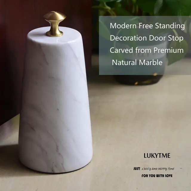 Alt view image 4 of 7 - Decorative Door Stoppers, Solid Marble Heavy Duty Door Stops Indoor or Outdoor, Natural Stone Modern Door Stop with Brass Handle, Decor Doorstop Wedge Holder, Weighted Bookends