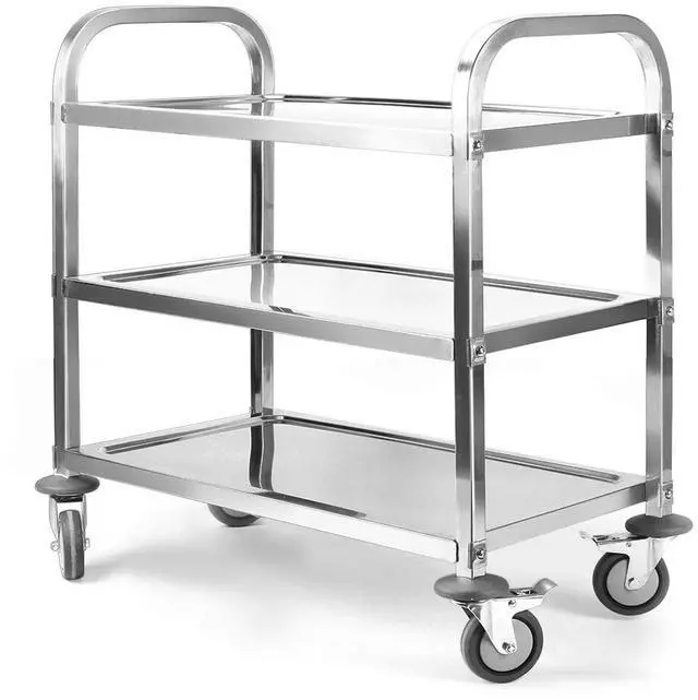 Main image of Extra Large 3 Tier Stainless Steel Cart 37.4 x 19.7 x 37.4 Inch Kitchen Trolley Cart Serving Cart Kitchen Utility Rolling Cart Service Catering Storage Cart with Locking Wheels
