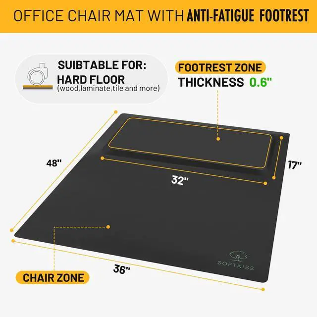 Alt view image 2 of 7 - Anti-Fatigue Standing Office Chair Mat for Hardwood Floor with Cushioned Foam Foot Support, 48 x 36 Desk Chair mat, Scratch Resistant and Waterproof Anti-Slip Surface, Soft Ergonomic Cushion