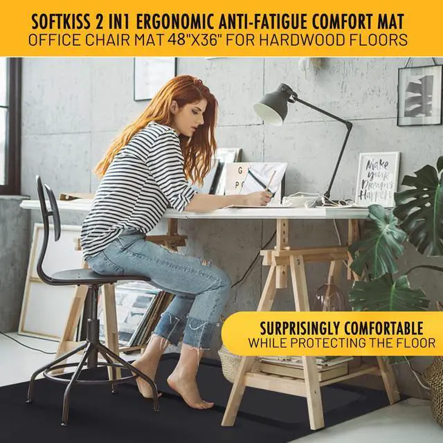 Alt view image 3 of 7 - Anti-Fatigue Standing Office Chair Mat for Hardwood Floor with Cushioned Foam Foot Support, 48 x 36 Desk Chair mat, Scratch Resistant and Waterproof Anti-Slip Surface, Soft Ergonomic Cushion