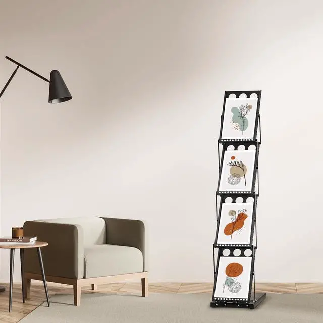 Alt view image 5 of 6 - 1 Piece Foldable Magazine Rack Metal Catalog Literature Rack Portable 4 Pockets with Carrying Bag Brochure Stand Literature Display Holder Stand for Exhibition Trade Show