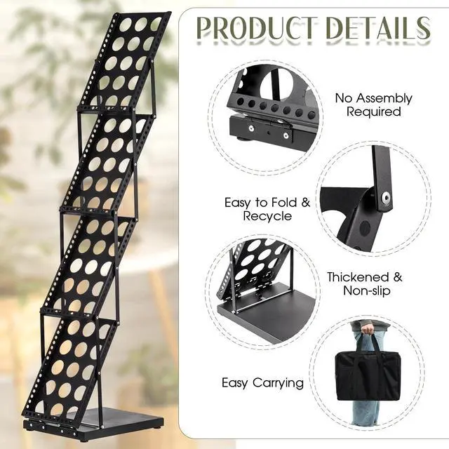 Alt view image 3 of 6 - 1 Piece Foldable Magazine Rack Metal Catalog Literature Rack Portable 4 Pockets with Carrying Bag Brochure Stand Literature Display Holder Stand for Exhibition Trade Show