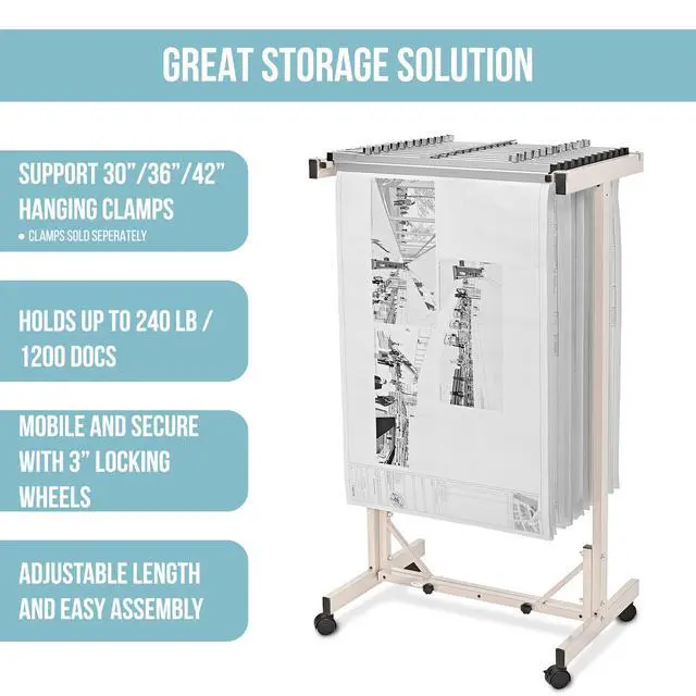 Alt view image 2 of 7 - Adir Mobile Blueprint Storage Rack - Adjustable Mobile Blueprint Holder, Vertical Architect Drawing Rack with Wheels, Poster Display, Construction Plans Holder (Without Blueprint Clamps)