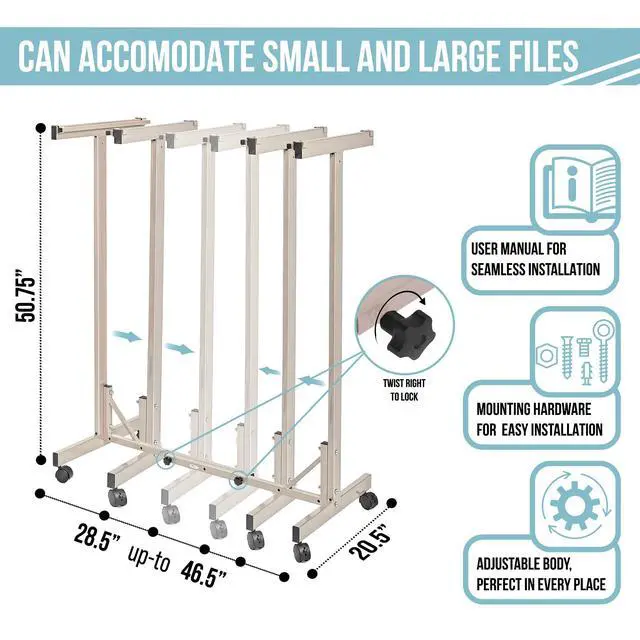 Alt view image 4 of 7 - Adir Mobile Blueprint Storage Rack - Adjustable Mobile Blueprint Holder, Vertical Architect Drawing Rack with Wheels, Poster Display, Construction Plans Holder (Without Blueprint Clamps)