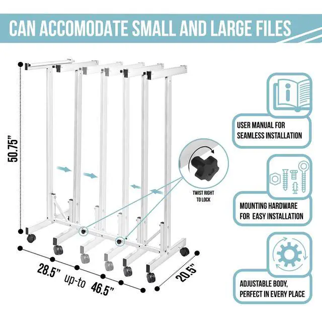 Alt view image 4 of 7 - Adir Mobile Blueprint Storage Rack - Adjustable Mobile Blueprint Holder, Vertical Architect Drawing Rack with Wheels, Poster Display, Construction Plans Holder (Without Blueprint Clamps)