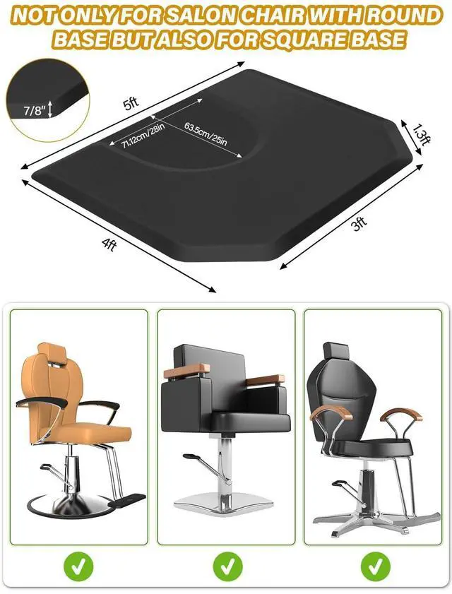 Alt view image 2 of 7 - 4'x5' Salon Floor Mat, Anti Fatigue,Black | Barber Shop Chair Mat for Circle Chair Base Hair Stylist Beauty Floor Mats Thick Polygon Office Floor Mat for Salon & Barber