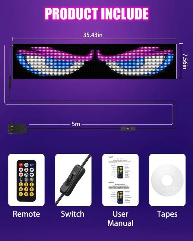 Alt view image 5 of 7 - 35"*8" Flexible Advertising LED Sign with 21-Key Remote and APP Control,Custom Animations, Patterns & Text,for Store,Hotel,School,Bar