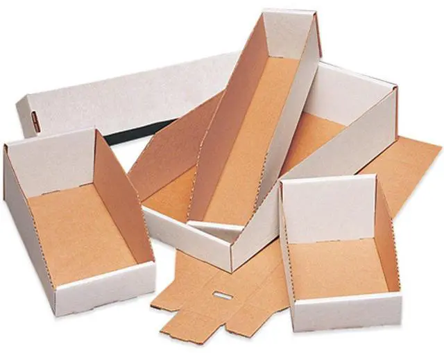 Main image of Corrugated Cardboard Storage Bins, 6"x 24"x 4 1/2", White, Pack of 50, for Warehouse, Garage and Home Organization