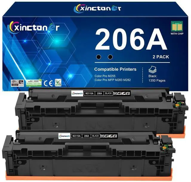 Main image of 206A Black Toner Cartridge 2 Pack W2110A for HP M283fdw M283cdw | Replacement for HP 206A Toner 206X W2110X W2110A Toner Work for HP Color Laser Jet Pro MFP M283fdw M283cdw M255dw Printer