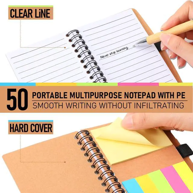 Alt view image 5 of 6 - 50 Set Back to School Teacher Appreciation Gifts Bulk Inspirational Notebook with Sticky Note and Bamboo Pen Set Coworker Thank You Gifts for Employee Team Staff Office Group (Kraft)